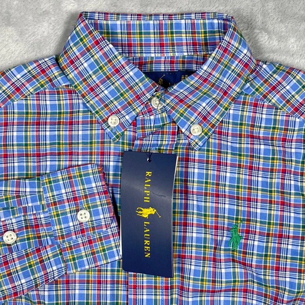 Ralph Lauren Toddler Boys Blue Plaid Long Sleeve Button Down Shirt 2/2T NWT